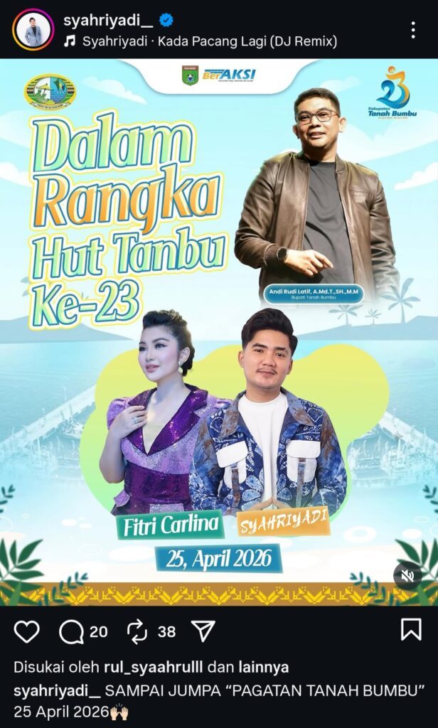Syahriyadi Dipastikan Tampil di Pesta Pantai HUT Tanah Bumbu ke-23